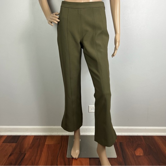 NEW CINQ A SEPT GREEN CROPPED FLARE-LEG PANTS - Picture 2 of 7